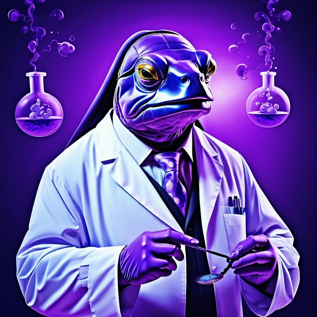 Surreal Turtle Scientist Portrait in Purple