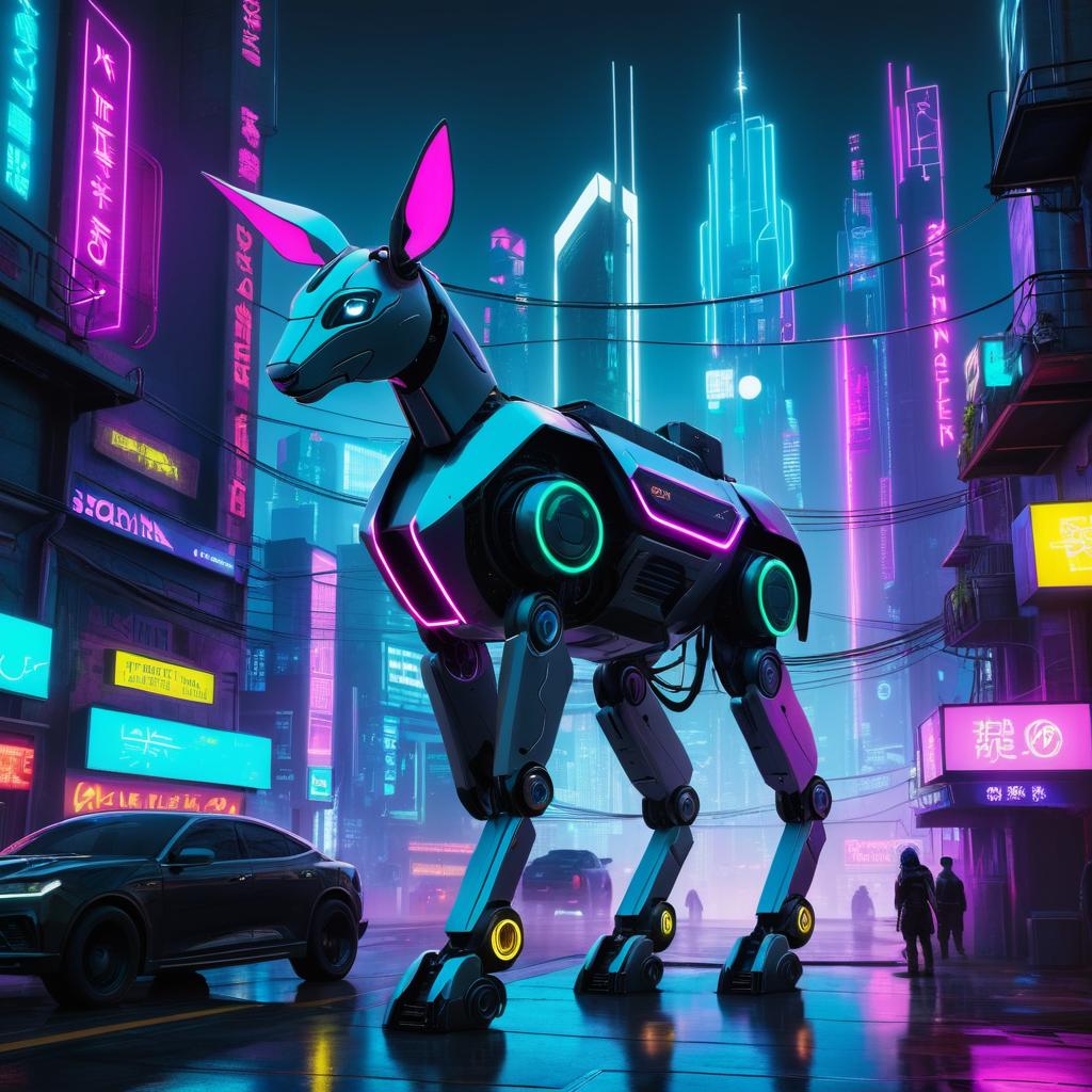 Robotic Animal in Neon Cyberpunk City