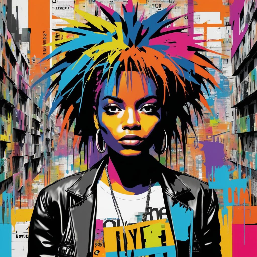 Vibrant Woman in Basquiat-Inspired Urban Art