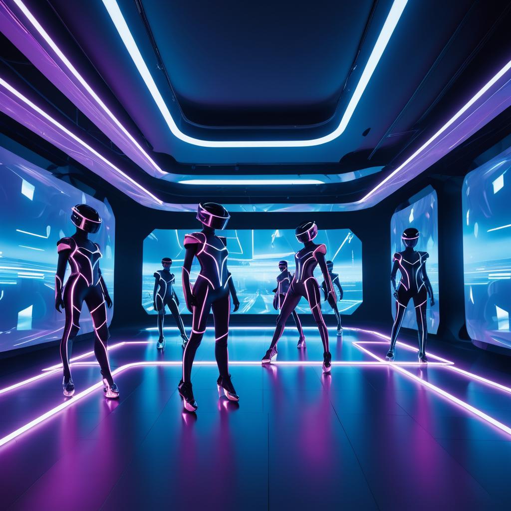 Futuristic Gamers in LED Costumes