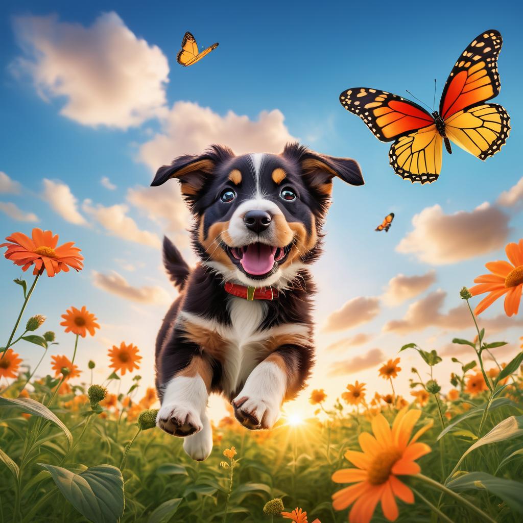 Playful Puppy Chasing a Butterfly