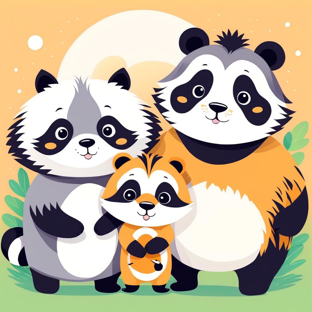 Whimsical Trio: Raccoon, Lion, and Panda