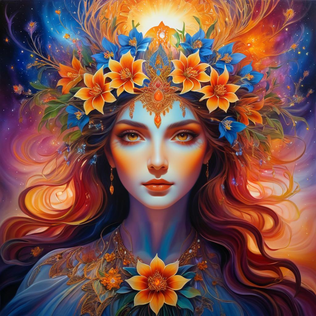 Celestial Woman with Ethereal Floral Beauty