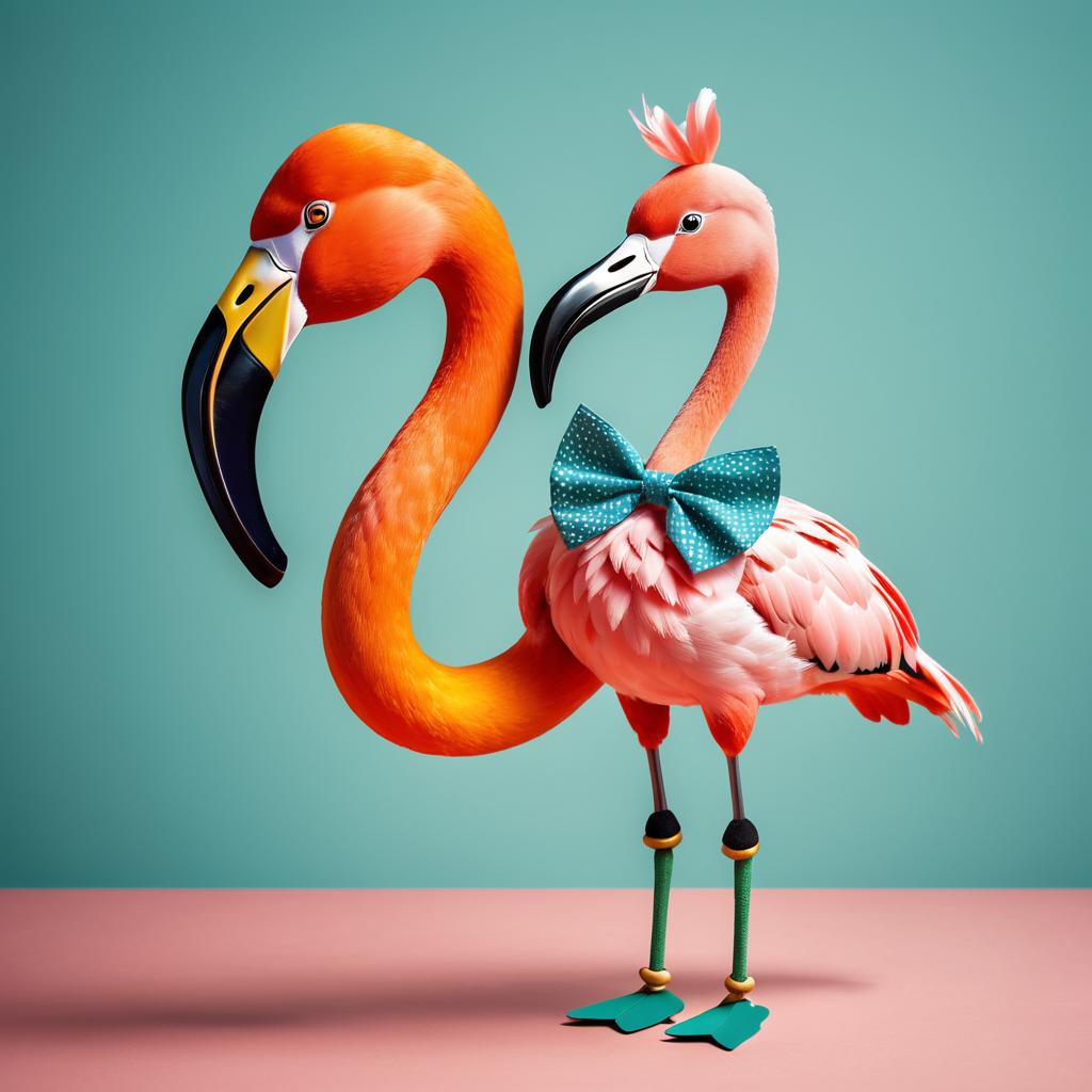 Whimsical Flamingo as Pinocchio Pose