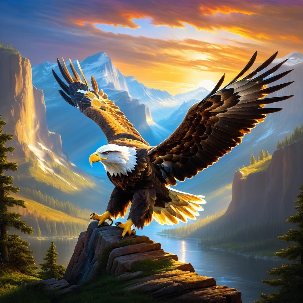 Majestic Eagle in Romantic Oil Painting