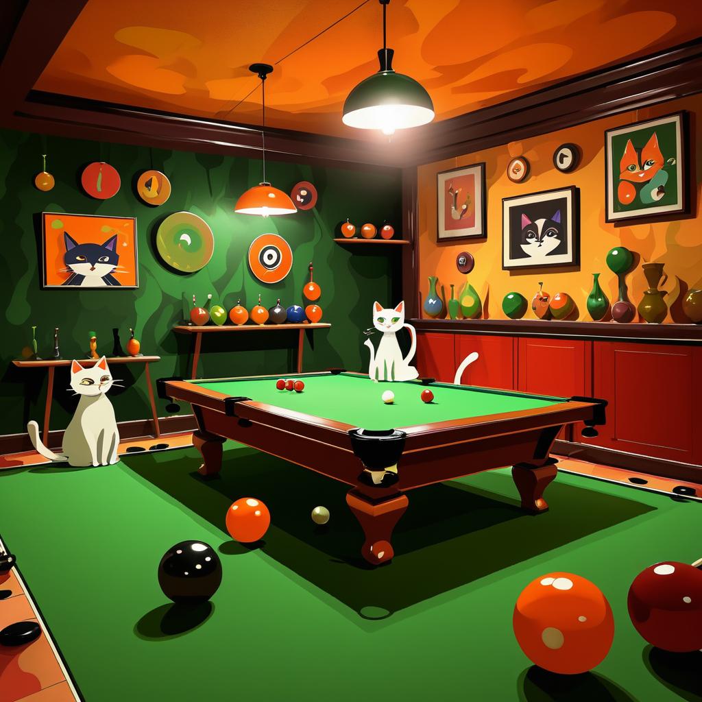 Cozy Cats Playing Billiards in Expressionism