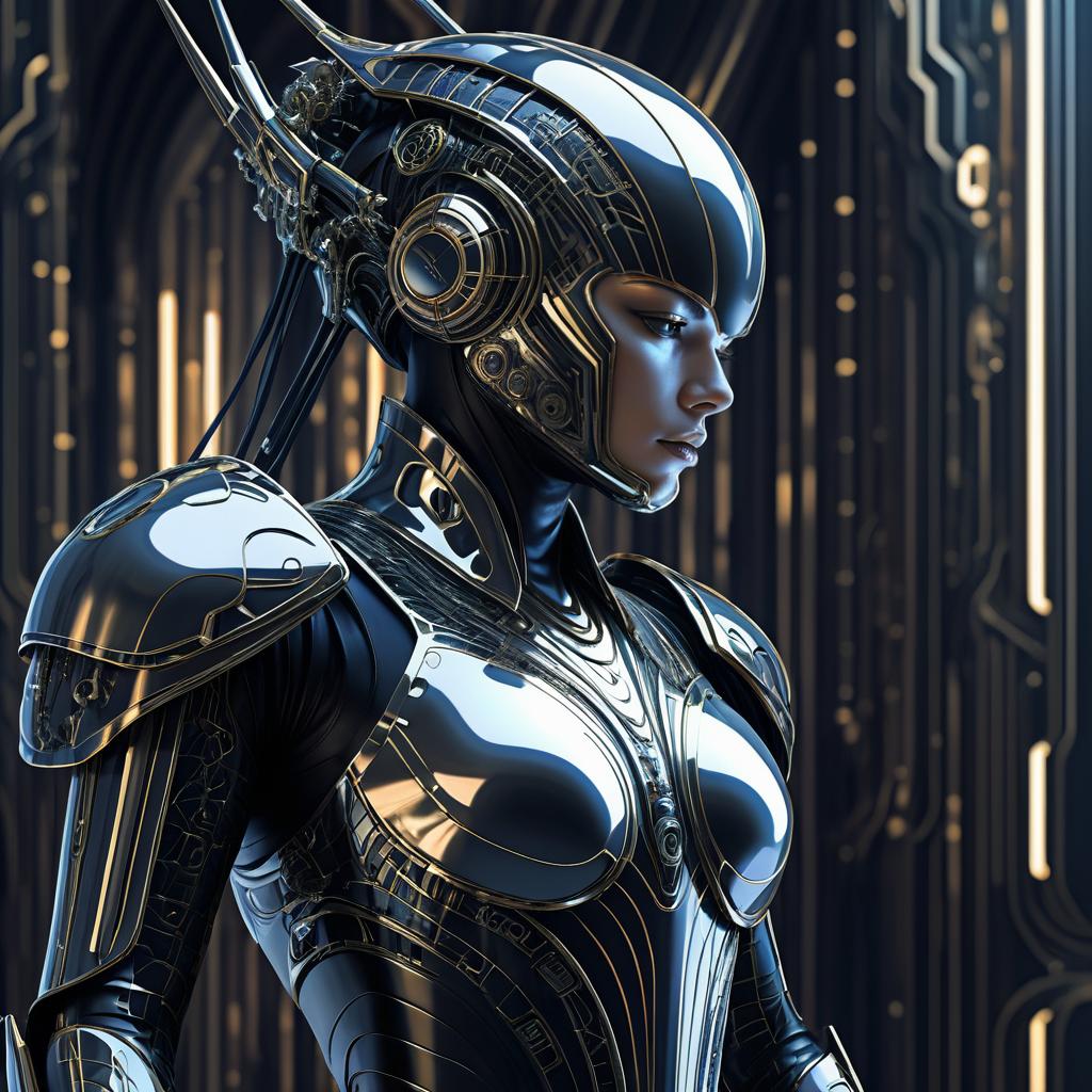 Intricate Cyborg in Elegant Metal Suit