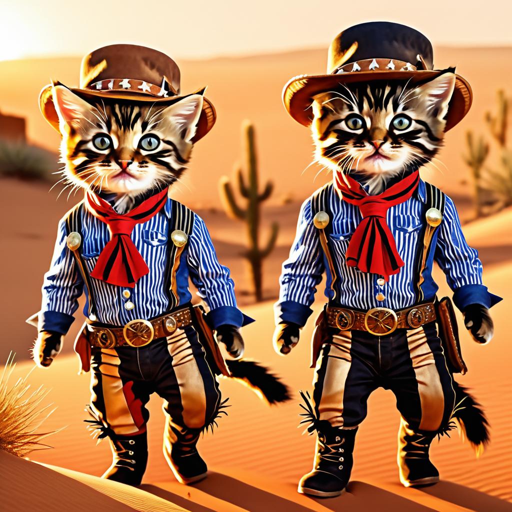 Cowboy Kittens Playing in the Sunset