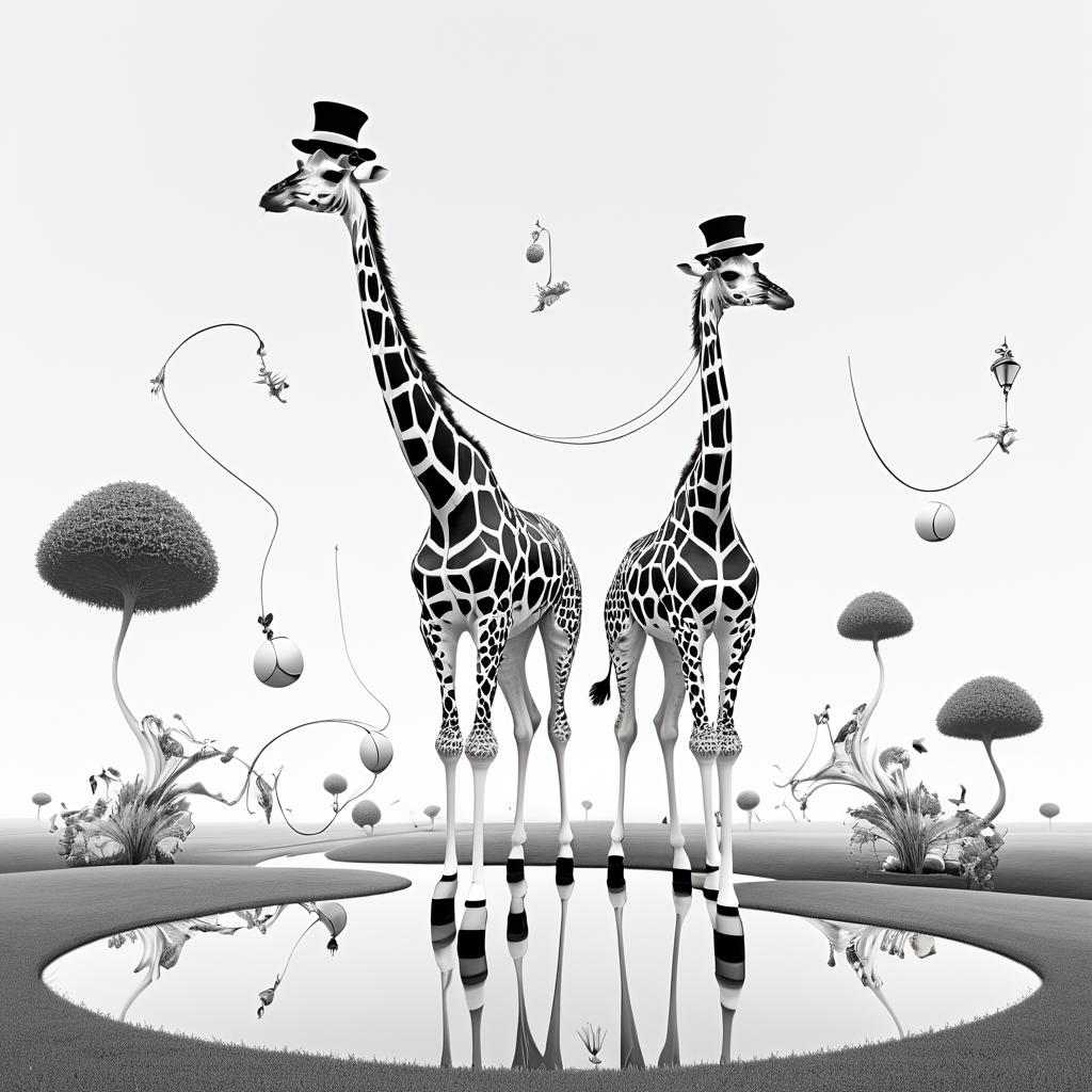 Surreal Giraffe Line Art in Dreamscape