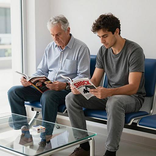 Two Men in a Bright Waiting Room