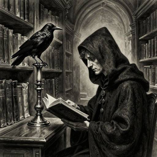 Gothic Scholar Reading with Raven