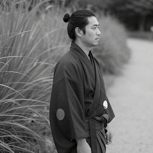 Serene Japanese Man in Traditional Attire
