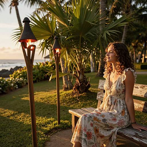 Tropical Garden Tiki Torch Sunset