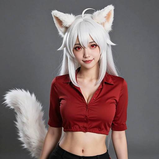 Horned White Panda Furry in Red Shirt