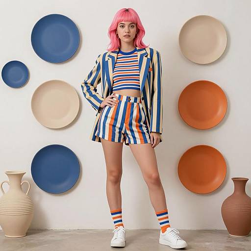 Vibrant 90s Fashion with Colorful Backdrop