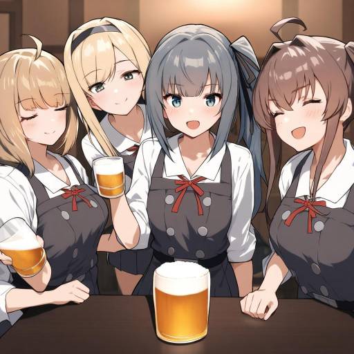 Cute Anime Girls with Drinks and Smiles