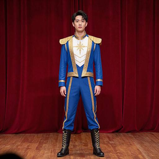 Man in Blue and Gold Costume