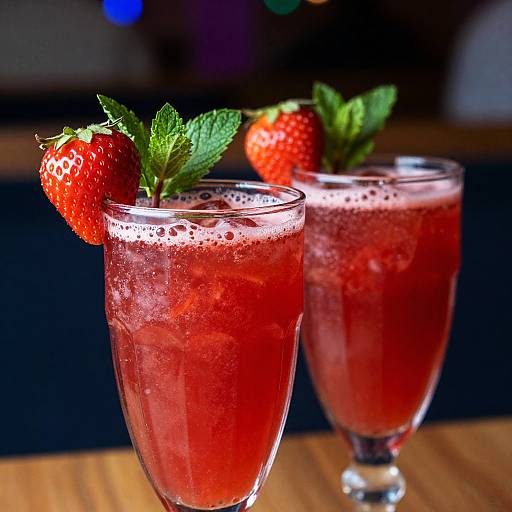 Strawberry Daiquiris with Mint Garnish