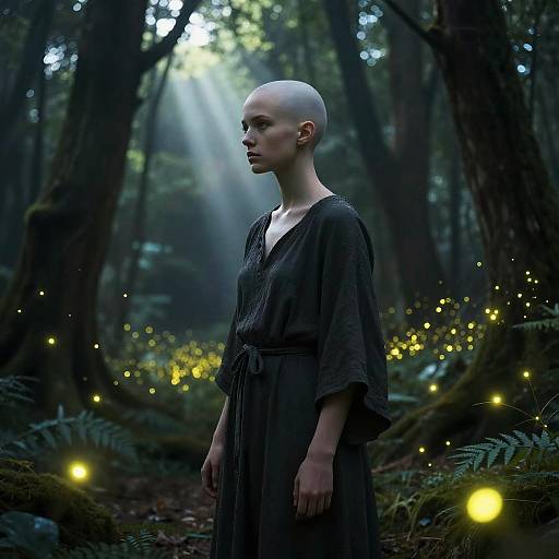 Bald Girl in Mystical Forest