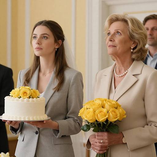 Indoor Wedding Moment with Cake and Flowers