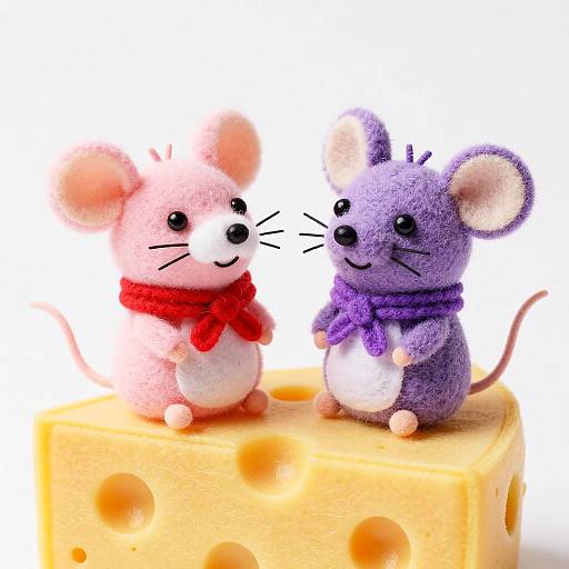 Cute Felt Mice on Swiss Cheese