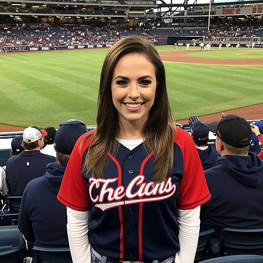 Smiling Woman at Baseball Stadium