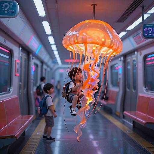 Children Riding Giant Jellyfish Subway
