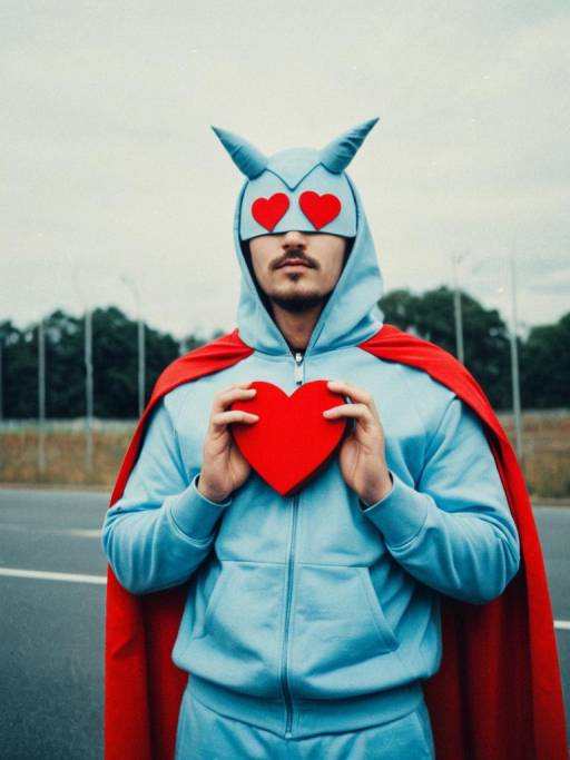 Man in Heart Symbol Costume with Red Cape