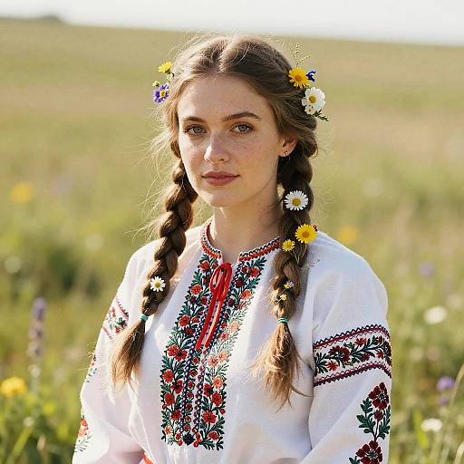 Slavic Braided Woman in Meadow