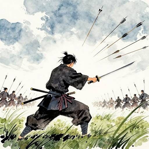 Lone Samurai Facing Arrow Barrage