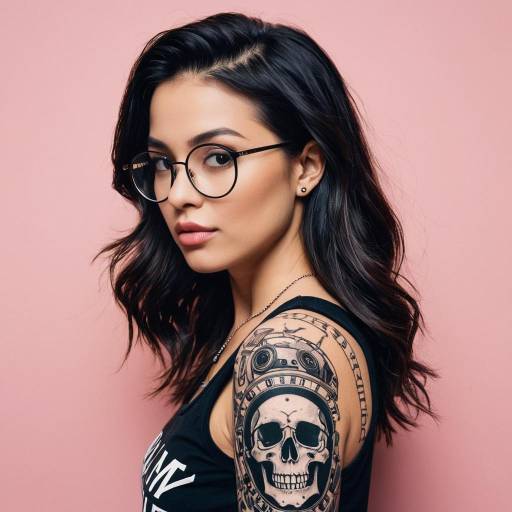 Young Woman with Skull Tattoo and Glasses