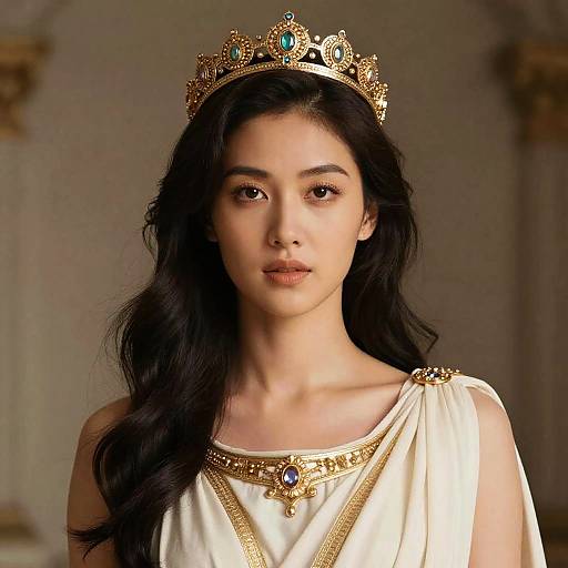 Portrait of Woman Wearing Golden Crown and White Dress