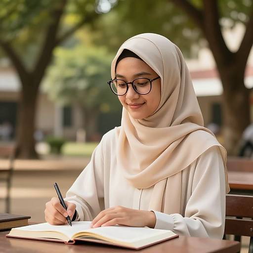 Hijab Student Studying in Campus