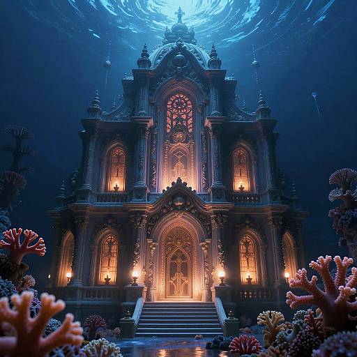 Bioluminescent Coral Cathedral at Twilight