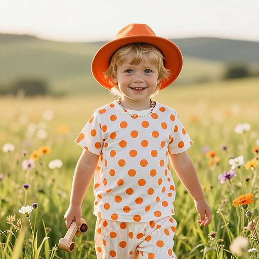 Joyful Blonde Boy in Sunny Meadow