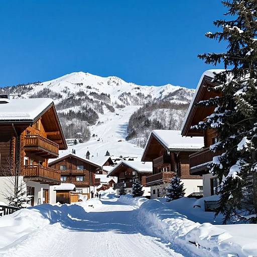 Snowy Chalets by Ski Slope Pathway