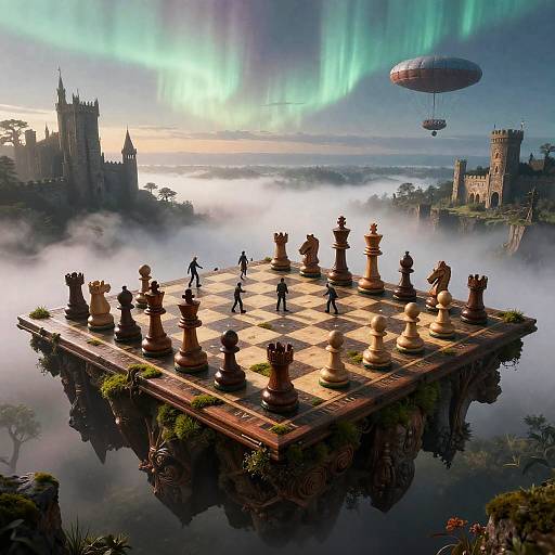 Floating Chessboard Island at Dawn