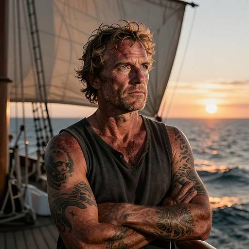 Weathered Sailor at Sunset Portrait