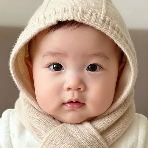 Close-Up Baby with Knitted Hooded Scarf