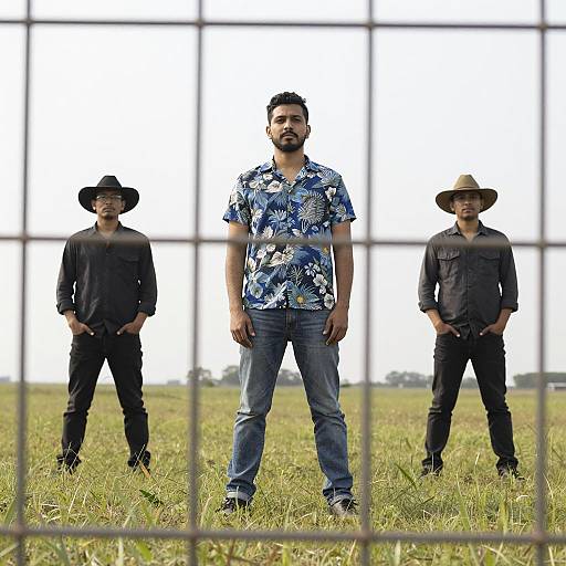 Men in Grassy Field Behind Fence