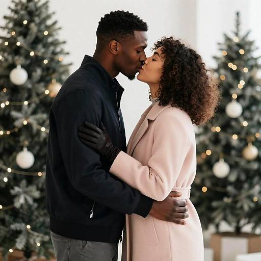 Romantic Christmas Kiss Under Lights
