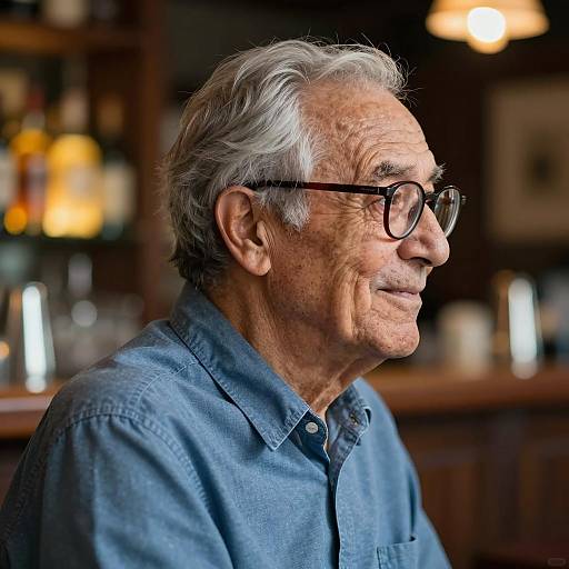 Smiling Elderly Man in Bar Setting