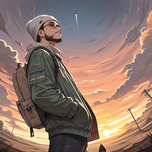 Stylish Solo Boy in Wasteland Sunset