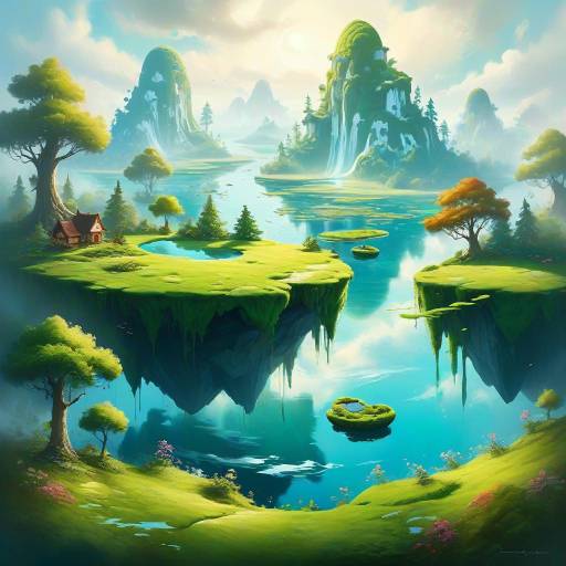 Dreamy Forest Clearing with Floating Islands