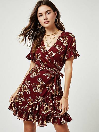 Boho Chic Red Floral Wrap Dress