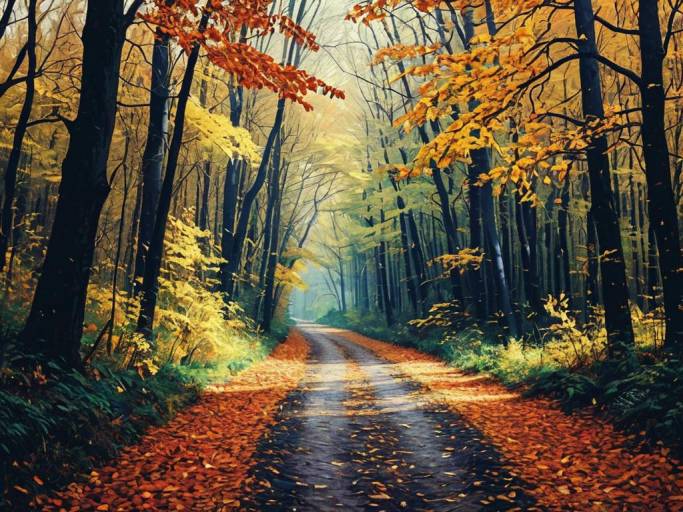Autumn Forest Path Wallpaper Illustration