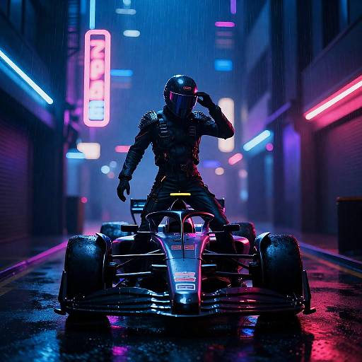 Neon Noir Sci-Fi Formula 1 Scene