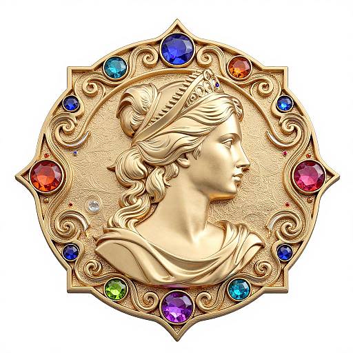 3D-Rendered Ornate Gemmed Medallion