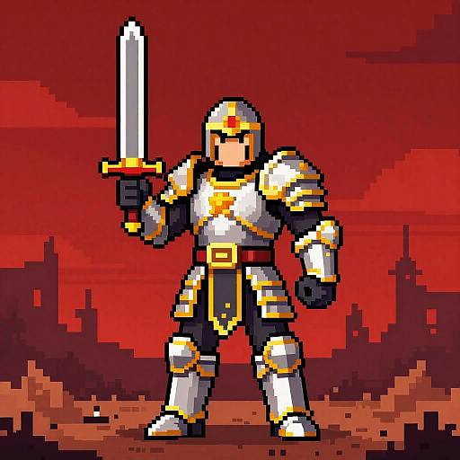 Pixel Art Warrior on Crimson Battlefield