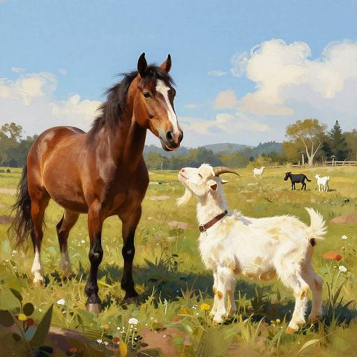Whimsical Horse, Goat, and Dog Playtime